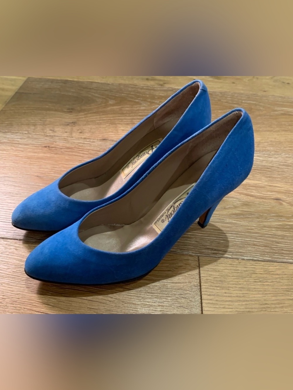 RANGONI OF FLORENCE Vintage Made In Italy Blue Suede Shoes Heels Size 4.5B